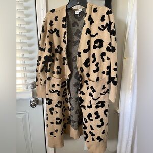 Long leopard print duster sweater